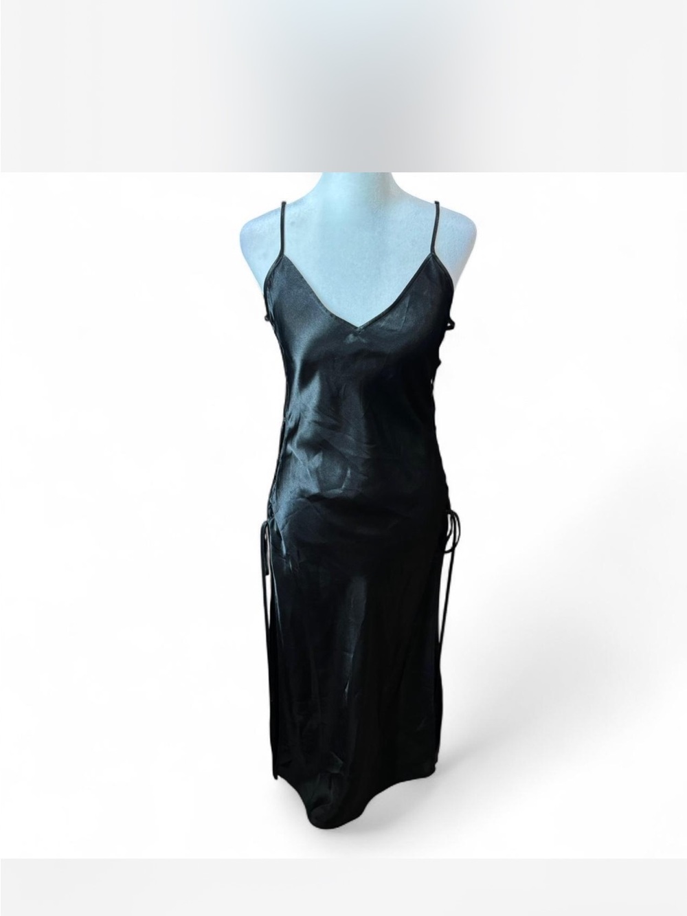 Victoria's Secret Black Satin Slip Maxi Dress with Side Ties